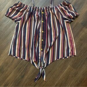 NWT Pinstripe multi colored‎ cold shoulder blouse size XL